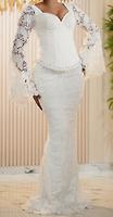 Robe sirène de mariage en dentelle blanche avec manches cloches (Taille basse) - Photo 4