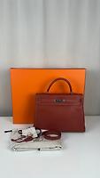 Sac Hermès Kelly 35 cuir Epsom couleur Brique bijouterie argent - Photo 2