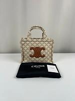 Petit cabas Céline Triomphe tissu marron avec bandoulière - Photo 4