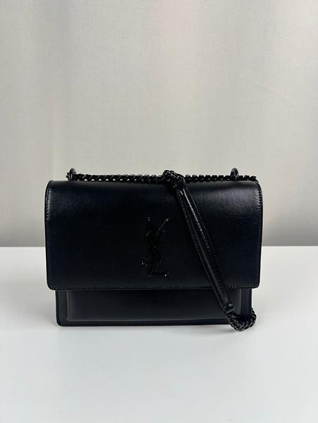 Sac bandoulière Saint Laurent Sunset en cuir noir bijouterie noir
