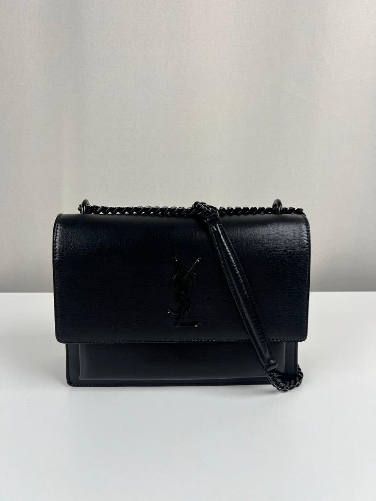 Sac bandoulière Saint Laurent Sunset en cuir noir bijouterie noir