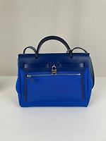Herbag 31 Hermès en cuir et toile tissu bleu - Photo 6