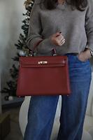 Sac Hermès Kelly 35 cuir Epsom couleur Brique bijouterie argent - Photo 3