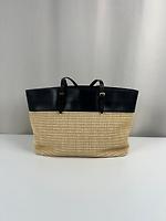 Sac cabas Saint Laurent en raphia et cuir noir - Photo 6