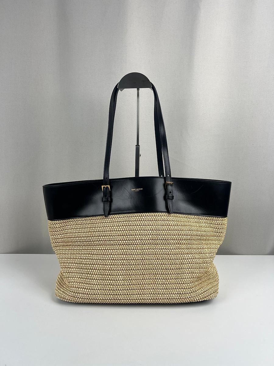 Sac cabas Saint Laurent en raphia et cuir noir