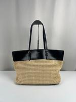 Sac cabas Saint Laurent en raphia et cuir noir - Photo 1