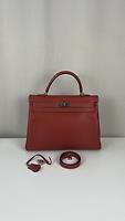 Sac Hermès Kelly 35 cuir Epsom couleur Brique bijouterie argent - Photo 1