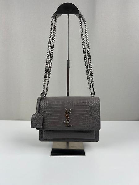 Sac Saint Laurent Sunset moyen en cuir gris embossé