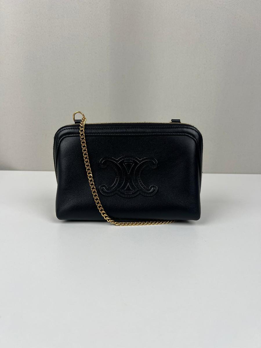 Sac bandoulière pochette Céline chaîne Triomphe cuir noir