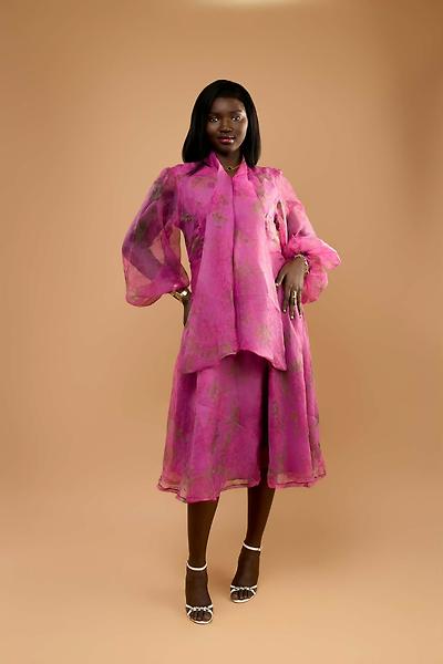 Robe organza floral noeud papillon 