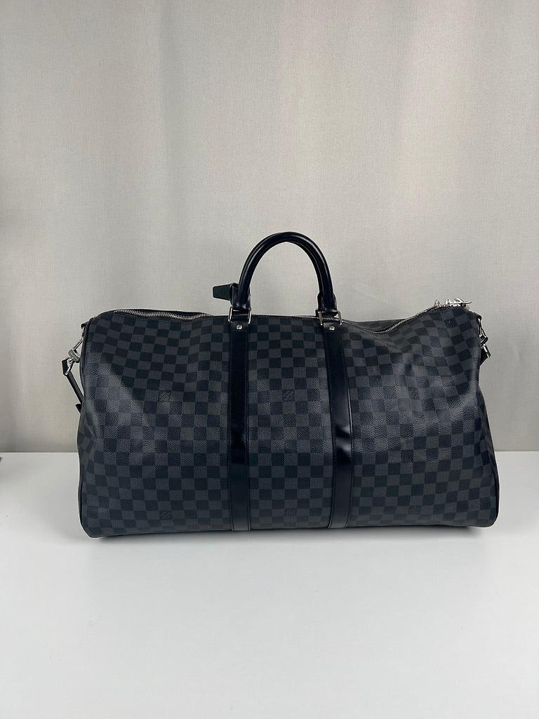 Sac de voyage Louis Vuitton Keepall 55 Damier Graphite avec bandoulière