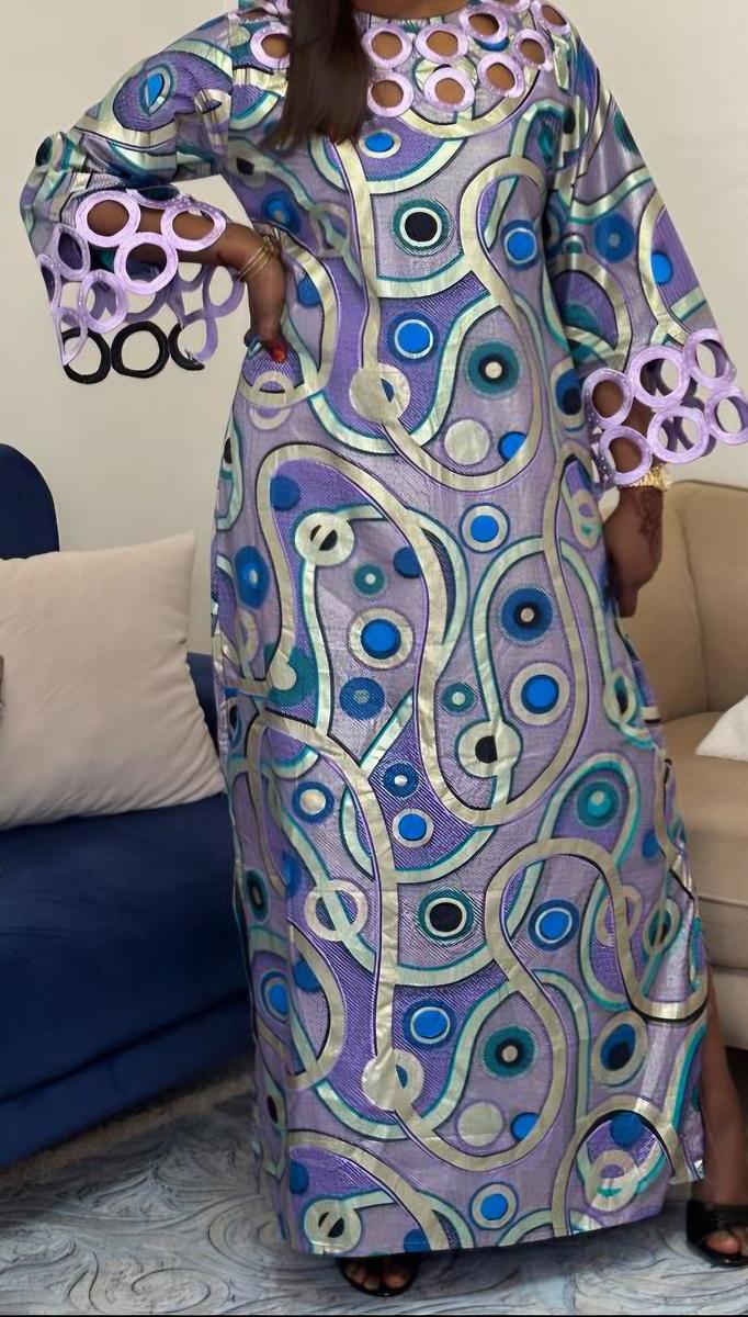 Wax print dress with embroidery