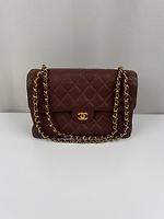 *RARE* Sac porté épaule Chanel Jumbo cuir grainé double logo marron - Photo 3