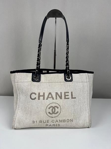 Sac cabas Chanel Deauville en toile gris / beige